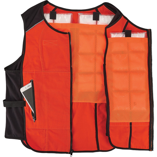 Veste de refroidissement &agrave; changement de phase l&eacute;g&egrave;re avec sachets de recharge Chill-Its 6260, 2T-grand/3T-grand, Orange Sidevic Inc.