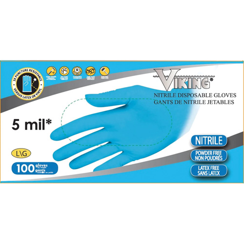 34600 Disposable Gloves, Large, Nitrile, 5-mil, Powder-Free, Blue Sidevic Inc.