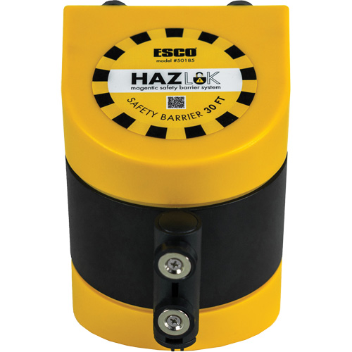 Syst&egrave;me de barri&egrave;re de s&eacute;curit&eacute; HAZLOK, Plastique, Fixation magn&eacute;tique, 30', Ruban Noir et jaune Sidevic Inc.