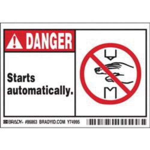 Enseigne Danger Starts Automatically, 3-1/2" x 5", Polyester, Anglais avec pictogramme Sidevic Inc.