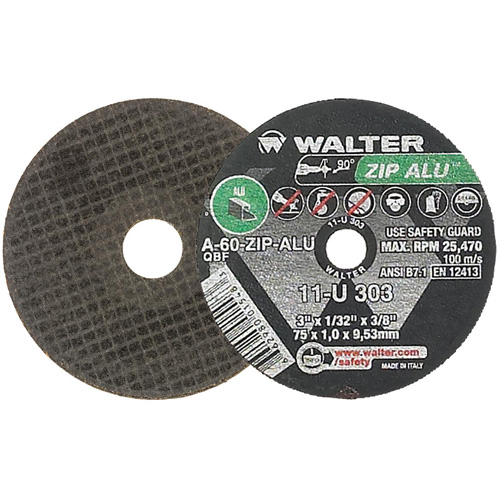 Meule ZIP ALU, 3" x 1/32", Arbre de 3/8", Type 1, Oxyde d'aluminium, 25470 Tr/min Sidevic Inc.