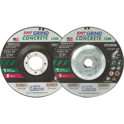 C24N Concrete Grinding Wheel, 4-1/2" x 1/4", 7/8" Arbor, Type 27 Sidevic Inc.