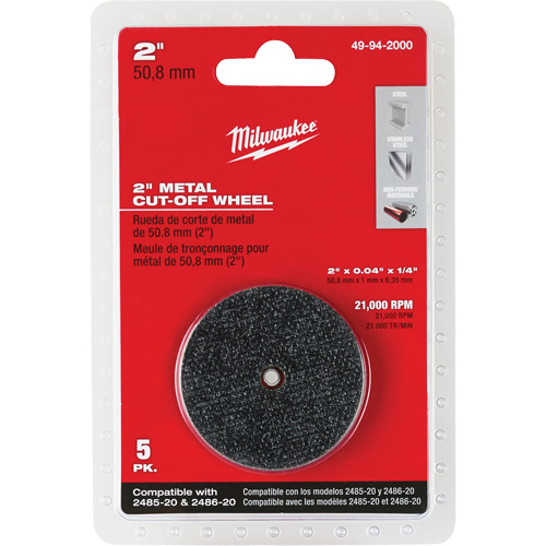 Disque &agrave; tronçonner pour meuleuse &agrave; angle droit M12 Fuel, 2" x 0,04", Arbre de 1/4", Type 1, Oxyde d'aluminium, 21000 Tr/min Sidevic Inc.