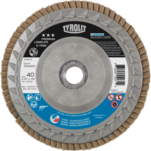Long Life C-Trim Flap Disc, 4-1/2" x 5/8"-11, Type 27, 40 Grit, Zirconia Alumina Sidevic Inc.