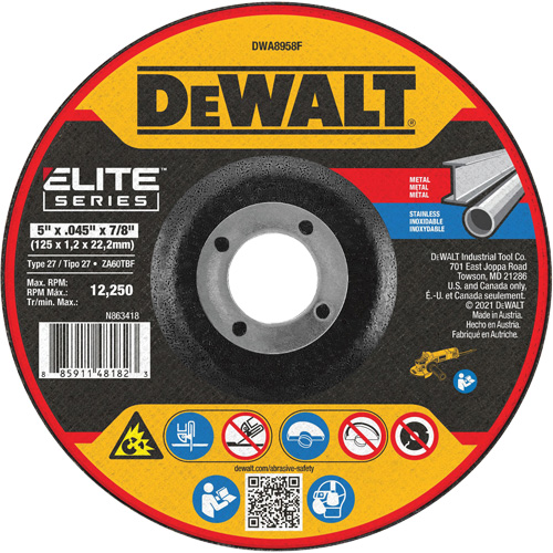 Meule de tronçonnage des m&eacute;taux s&eacute;rie Elite, 5" x 0,045", Arbre 7/8", Alumine de zirconium, Type 27 Sidevic Inc.