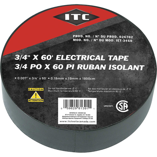 IET-3460 Ruban isolant, Ruban &eacute;lectrique, Rubans isolant, 19 mm (3/4") x 18,28 m (60'), Noir Sidevic Inc.