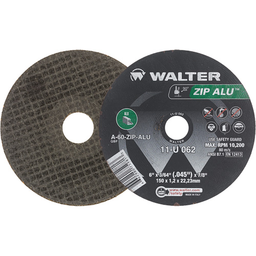 Zip Alu Cut-Off Wheel, 6" x 3/64", 7/8" Arbor, Type 1, Aluminum Oxide, 10200 RPM Sidevic Inc.