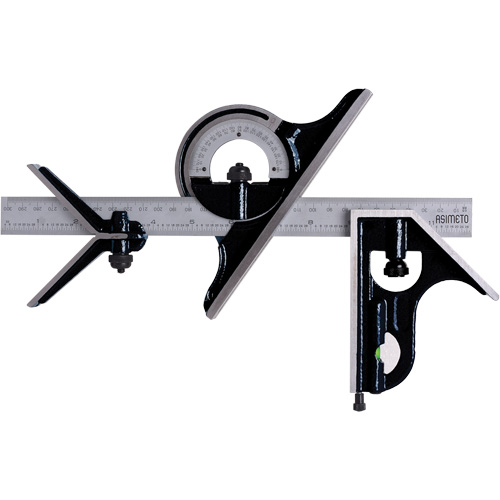 Jeu d'&eacute;querres combin&eacute;es avec gradations m&eacute;triques et imp&eacute;riales, 4 mrcx., 1/64"/0,5 mm Graduations, Acier, Ordinaire Sidevic Inc.