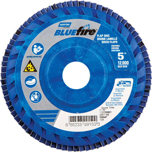 Disque &agrave; lamelles &agrave; grain grossier BlueFire, 5" x 7/8", Type 27, Grain 60, Alumine de zirconium Sidevic Inc.