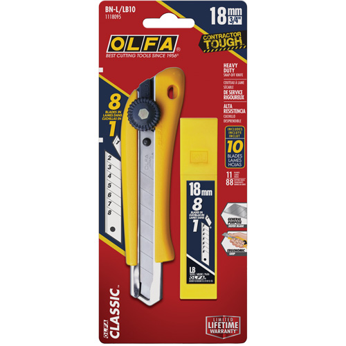 Couteau utilitaire robuste avec lames de rechange, 18 mm, Lame Acier inoxydable Sidevic Inc.
