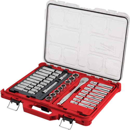 Jeu de cliquets et rochets avec organisateur &agrave; profil bas PACKOUT, 47 Mcx, Prise de 1/2", Profond Sidevic Inc.