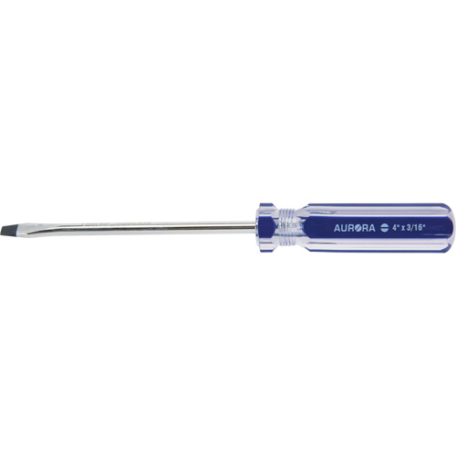 Tournevis &agrave; fente bleu transparent avec bandes, Tige de 3/16", Ronde, Prise en Plastique Sidevic Inc.