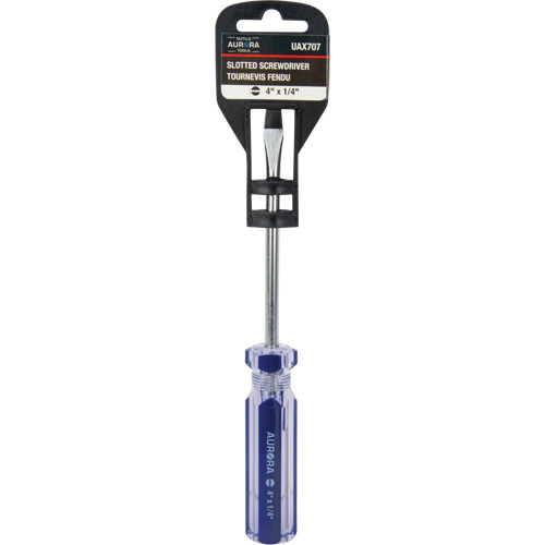 Tournevis &agrave; fente bleu transparent avec bandes, Tige de 1/4", Ronde, Prise en Plastique Sidevic Inc.