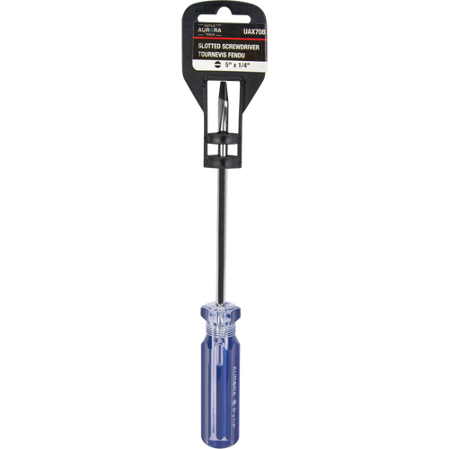 Tournevis &agrave; fente bleu transparent avec bandes, Tige de 1/4", Ronde, Prise en Plastique Sidevic Inc.