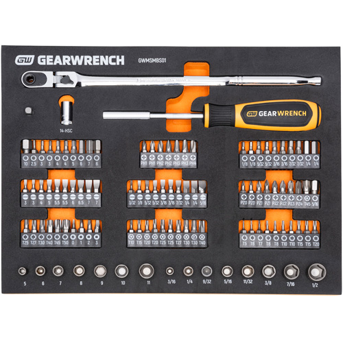 Jeu d'outils &agrave; t&ecirc;te &eacute;troite pour m&eacute;canicien dans un plateau de rangement en mousse Sidevic Inc.