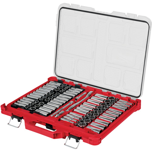 Jeu de cliquets et douilles m&eacute;triques/SAE avec organisateur PACKOUT &agrave; profil bas, 98 Mcx, Prise de 3/8" Sidevic Inc.