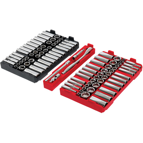 Jeu de cliquets et douilles m&eacute;triques/SAE avec organisateur PACKOUT &agrave; profil bas, 98 Mcx, Prise de 3/8" Sidevic Inc.