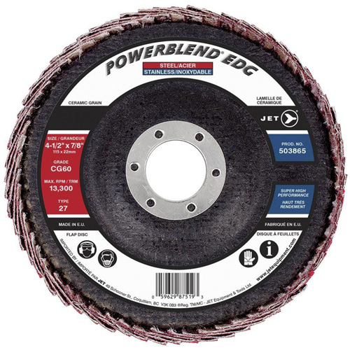 POWERBLEND EDG Flap Disc, 4-1/2" x 7/8", Type 27, CG60 Grit, Ceramic Sidevic Inc.