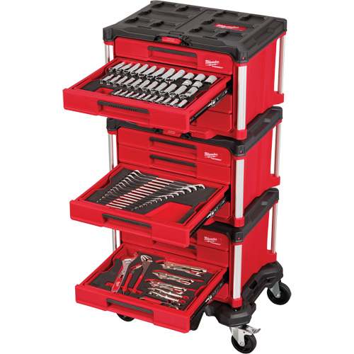 366-Piece Master Mechanics Hand Tool Set with PACKOUT Drawers & Dolly, 16-3/10" x 22-1/5" x 48-5/8", Black/Red Sidevic Inc.