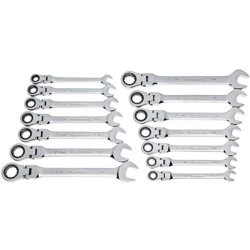 72-Tooth 12 Point Wrench Set, Flex Head/Ratcheting Combination, 14 Pieces, Imperial and Metric Sidevic Inc.