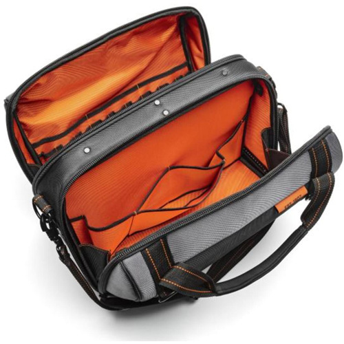 17" Tradesman Closed Top Tool Bag, Polyester, 3 Pockets, Black/Grey/Orange Sidevic Inc.