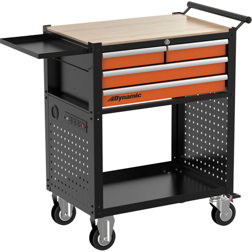 Chariot utilitaire, 4 tiroirs, Noir/Orange Sidevic Inc.