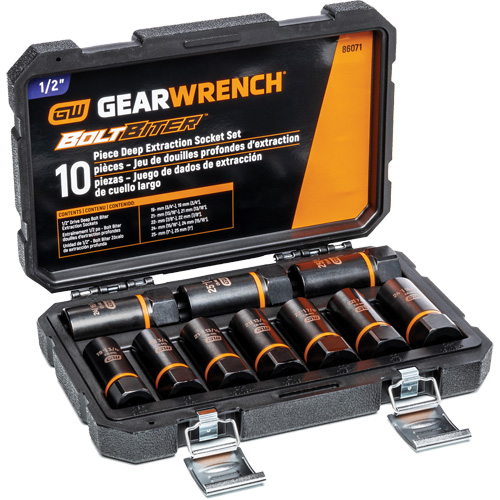 Bolt Biter Extraction Socket Set, 10 Pcs, Impact, 1/2" Drive Size, Deep Sidevic Inc.