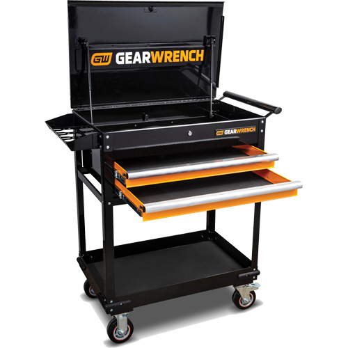 Utility Cart, 2 Drawers, 32-1/2" W x 42" H, Black/Orange Sidevic Inc.