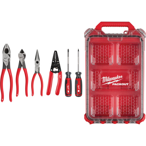 Dipped Grip Pliers, Wire Stripper & Cushion Grip Screwdrivers Set with PACKOUT Organizer Sidevic Inc.