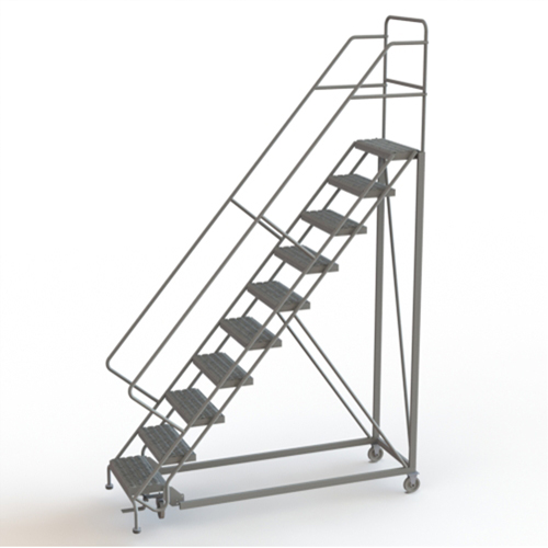 Safety Slope Rolling Ladder, 10 Steps, Serrated, 50° Incline, 100" High Sidevic Inc.