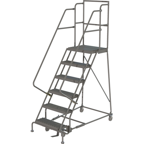Deep Top Step Rolling Ladder, 6 Steps, 16" Step Width, 60" Platform Height, Steel Sidevic Inc.