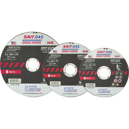 High Speed Cut-Off Wheel, 14" x 0.045", 1/4" Arbor, Type 1, Aluminum Oxide, 19000 RPM Sidevic Inc.