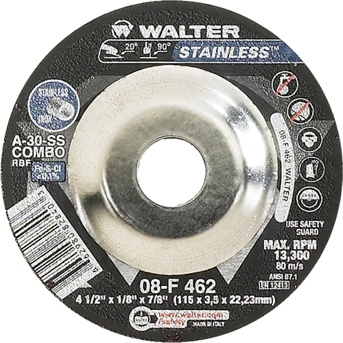Depressed Centre Grinding Wheels - Stainless Type 27, 4-1/2" x 1/8", 7/8" Arbor, Type 27 Sidevic Inc.