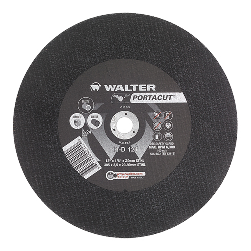 Meule &agrave; tronçonner rapide en acier inoxydable Portacut, 12" x 1/8", Arbre de 1", Type 1, Carbure de silicium, 6300 Tr/min Sidevic Inc.