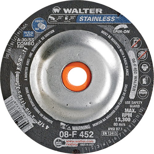 Depressed Centre Grinding Wheels - Stainless Type 27, 4-1/2" x 1/8", 5/8"-11 Arbor, Type 27S Sidevic Inc.