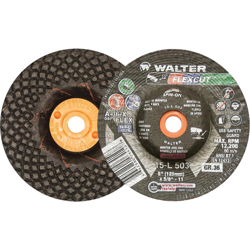 Meules &agrave; moyeu d&eacute;port&eacute; Flexcut, 5", 36 Grain, Oxyde d'aluminium, 5/8"-11, 12 200 Tr/min, Type 29 Sidevic Inc.