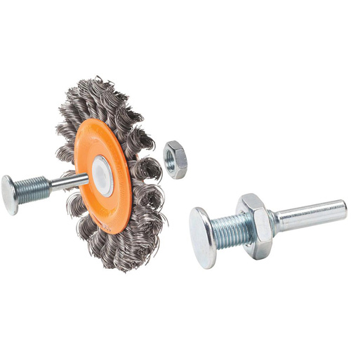 Brosse rotative mont&eacute;e &agrave; fils nou&eacute;s torsad&eacute;s r&eacute;versible, Dia. 4", Fils 0,0118", Arbre 5/8", Acier Sidevic Inc.