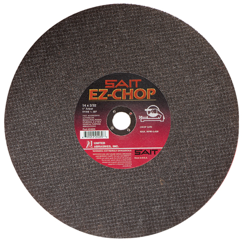 Meule &agrave; tronçonner EZ-Chop, 14" x 3/32", Arbre de 1", Type 1, Oxyde d'aluminium, 4400 Tr/min Sidevic Inc.