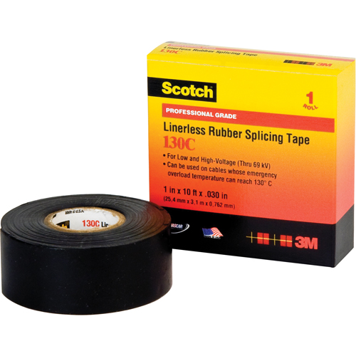 Scotch&reg; Linerless Rubber Splicing Tape 130C, 25.4 mm (1") x 9.14 m (30'), Black Sidevic Inc.
