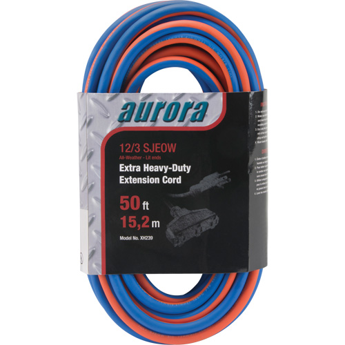 TPE-Rubber Extension Cord with Light Indicator, All-Weather, SJEOW, 12/3 AWG, 15 A, 3 Outlet(s), 50' Sidevic Inc.