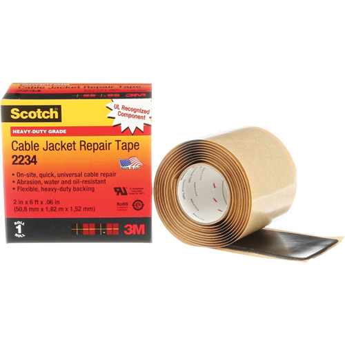 Scotch&reg; Cable Jacket Repair Tape, 51 mm (2") x 1.8 m (6'), Black, 60 mils Sidevic Inc.