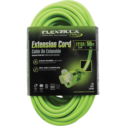 Flexzilla&reg; Pro Industrial Extension Cord, All-Weather, SJTW, 12/3 AWG, 15 A, 50' Sidevic Inc.