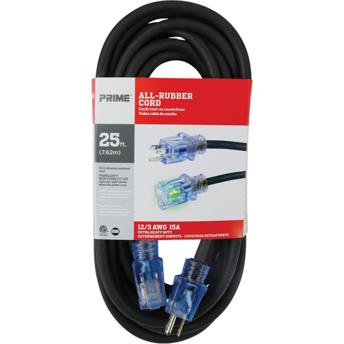 All-Rubber Extension Cord, Outdoor, SJOOW, 12/3 AWG, 15 A, 25' Sidevic Inc.