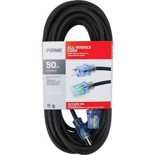 All-Rubber Extension Cord, Outdoor, SJOOW, 12/3 AWG, 15 A, 50' Sidevic Inc.