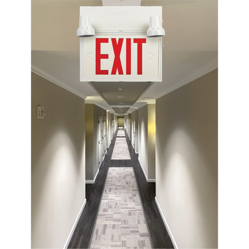 Enseigne de sortie avec &eacute;clairage de s&eacute;curit&eacute;, DEL, &agrave; piles/&agrave; raccordement fixe, 12-1/10" lo x 11" la, Anglais Sidevic Inc.