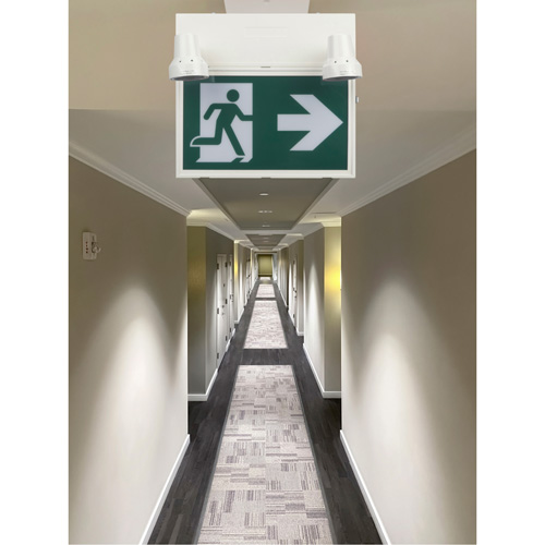Enseigne d'homme qui court avec &eacute;clairage de s&eacute;curit&eacute;, DEL, &agrave; piles/&agrave; raccordement fixe, 12-1/10" lo x 11" la, Pictogramme Sidevic Inc.