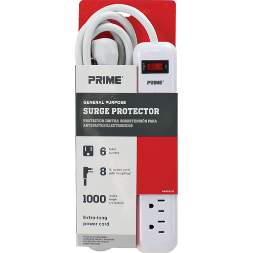 Protecteurs de surtension, 6 Prises, 1000 J, 1875 W, Cordon 8' Sidevic Inc.