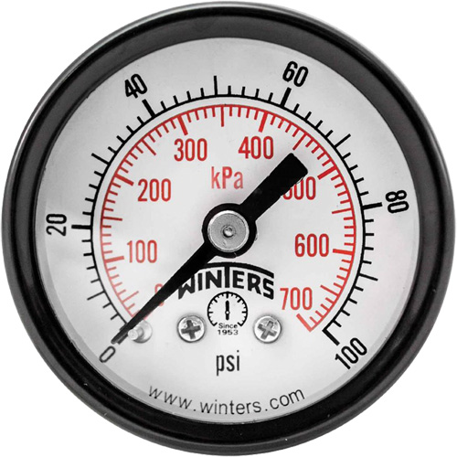 Manom&egrave;tre &eacute;conomique,  1-1/2", 0 - 100 psi, Fixation arri&egrave;re, Analogique Sidevic Inc.