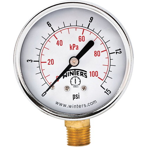 Manom&egrave;tre &eacute;conomique,  2-1/2", 0 - 15 psi, Fixation inf&eacute;rieure, Analogique Sidevic Inc.