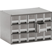 Modular Parts Cabinets, Steel, 15 Drawers, 17" x 10-9/16" x 3-1/16", Grey Sidevic Inc.